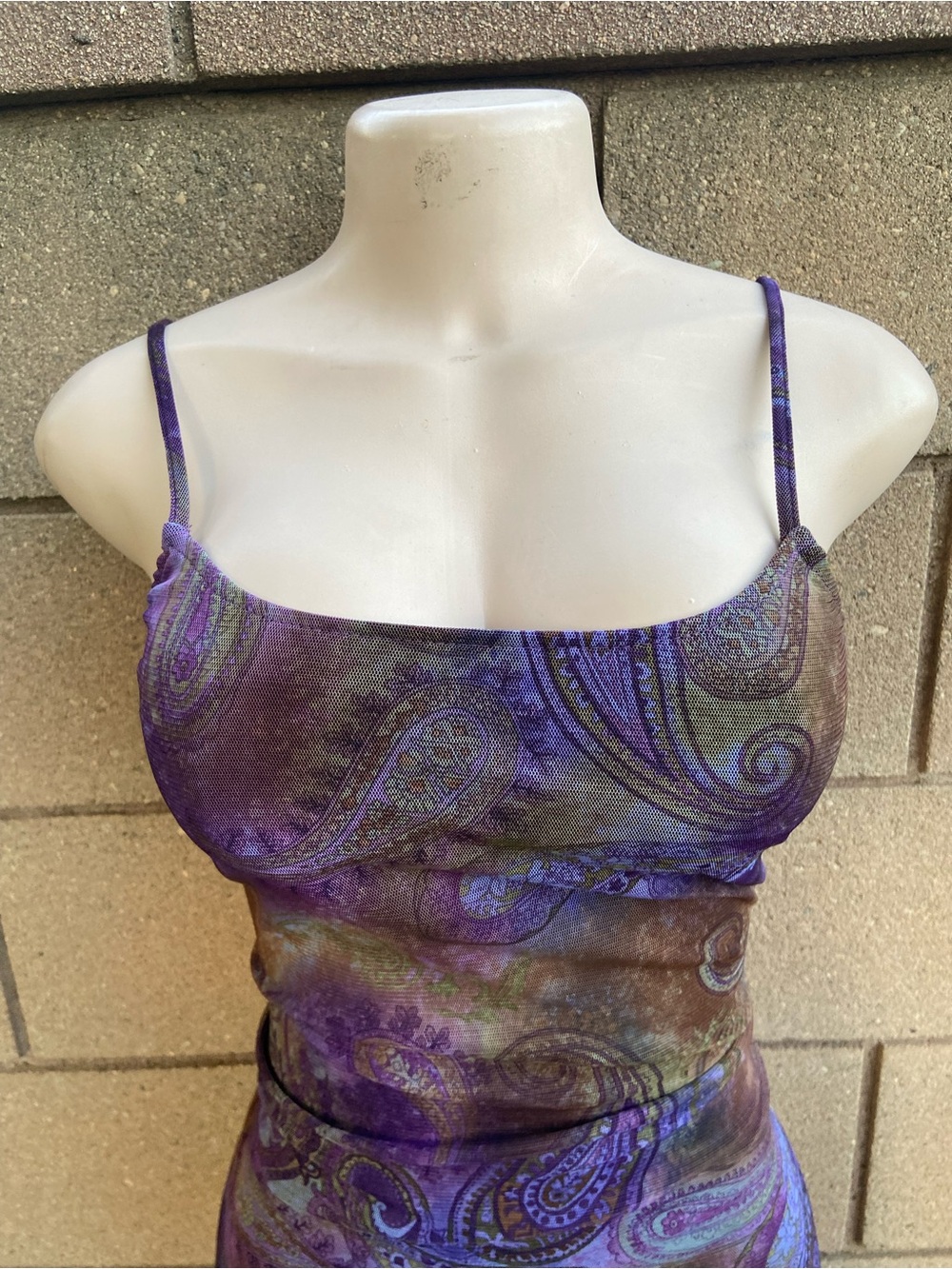 90s Vintage Purple Paisley Maxi Dress with Spaghetti Straps